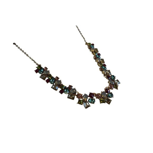 Retro Multicolor Rhinestone Statement Necklace With Adjustable Gold-Tone Chain - Picture 3 of 7